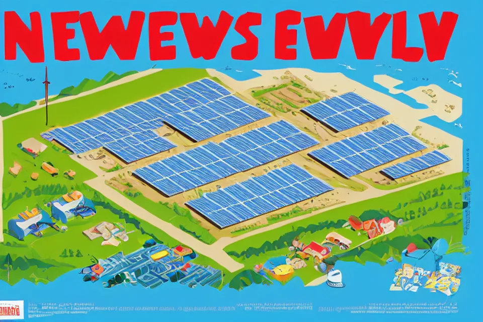 Modern industrial facility with solar panels and clean energy infrastructure under clear blue skies.