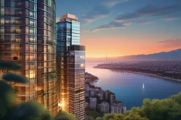 Modern cityscape at sunset representing urban housing environments.
