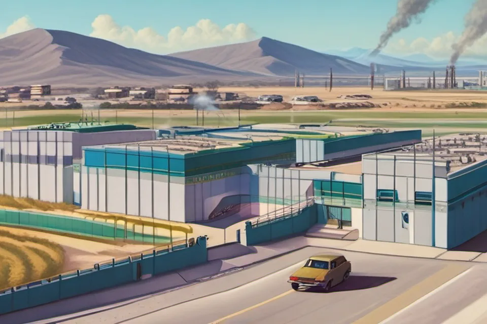 Smoke rising from an industrial building under a clear sky